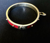 Vintage Signed COACH New York Goldtone + Red Bangle Bracelet w Horseshoe Charm
