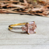 Gold / Sterling Silver 925 Morganite Stone Princess Cut Ring 2g Size 6.75