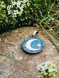Taxco Signed Vintage Sterling Silver 925 Turquoise Moon Star Blue Mosaic Pendant