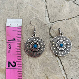 Silver Tone Turquoise Tone Stone Mandala Circle Dangle Pierced Fashion Earrings