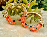 Kenneth J Lane Gold Tone Multi Color Stone Orange Cuff Bracelet Set of 2