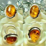 Antique Sterling Silver 925 Amber Oval Artisan Handmade 10.27g Size 7 Ring