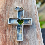 Sterling Silver 925 Peridot Green Stone Marcasite Cross Heart Charm Pendant 3.3g