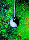 Vintage Unique Sterling Silver Drop Ying Yang Enamel Pendant