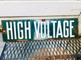 Antique Original Porcelain Green & White High Voltage Metal Sign