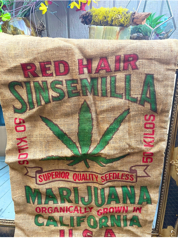 Red Hair Sinsemilla Cannabis Marijuana Burlap Sack Bag California Grown