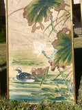 Rare Antique Signed Japanese hand painted Watercolor on Canvas Screens Set Of 3