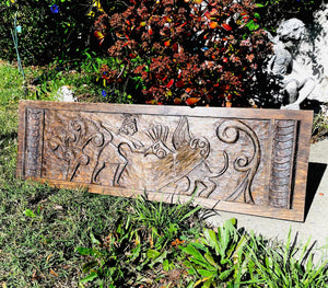 Vintage 3ft Long Wood Carved Creatan Inspired Design Fighting the Griffin Art