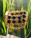 Designer Kenneth Jay Lane kjl Gold Tone Black Bead Quartz Japan Ladies Watch