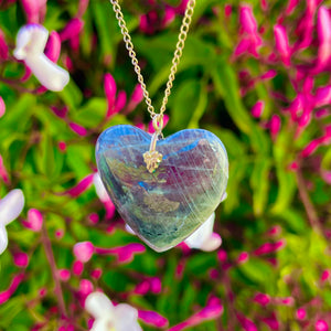 Vintage Gold Filled Chain Clasp Labradorite Stone Heart Pendant Necklace