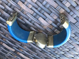 Vintage Metal Blue Agate Stone Hinged Cuff Bracelet