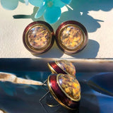 Signed Joan Rivers Gold Tone Enamel Multi-color Foil Pierced Stud Round Earrings