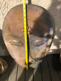 Vintage Handcrafted welded Metal Head Face illuminated Eyes Garden Art Sculpture Painted Hanging Decor
