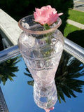 Vintage Large Pink Optic Threaded Hand Blown Art Glass Vase