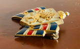 Vintage Gold Tone Red White Blue Dieu Et Mon Drqit Lion Ribbon Brooch Pin Badge