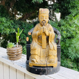 Antique Wood Carved Gold Paint Spiritual Asian Seated Guardian Folk Art Decor