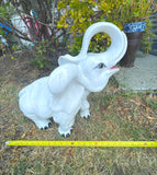 Vintage Signed Italy Large White Porcelain Happy Elephant Statue Decor Art