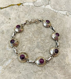 Vintage Sterling Silver 925 Cranberry Spinel Purple Stone Link Bracelet 13.85g