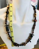 Natural Red Yellow Blue Polished Tigers Eye Gemstone Beaded Knotted Necklace