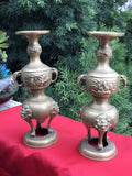 Antique Vintage Solid Brass Chinese Lion Elephant Bhudda 2 Candlestick Holders
