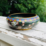 Vintage Black Multicolor Cloisonne Enamel Quality Floral Butterfly Brass Bowl