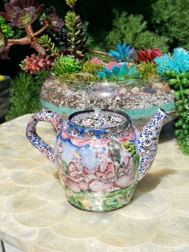 Rare Museum Quality Antique Enamel European Decorative Enameled Teapot