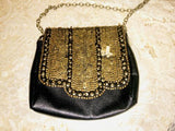 Vintage Authentic Ecoté Petite Black Magnetic Purse W Gold Sequins & Chain Strap