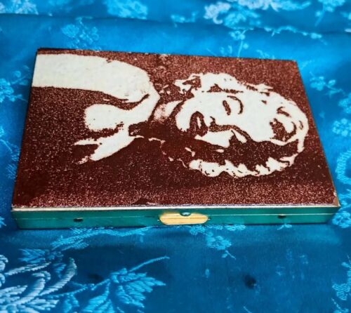 Vintage Marilyn Monroe Cigarette Money Case ID Holder Burgundy Gold Tone Box