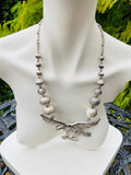 Estate Large Silver Tone Eagle Flying Bird Beaded Fashion Statement Necklace