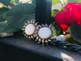 Vintage Round Moonstone 925 Sterling Silver Solar Sun Pierced Earrings 11.7g