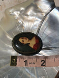 Vintage Signed Russian Hand Painted Woman Cameo Wood Lacquer Pin Brooch Portrait