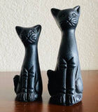 Vintage Hand Made Carved Black Cat Figurine Set of 2