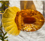 Vintage Amber Yellow Orange Colored Art Glass Turkey Nesting 2 pc Bowl on Nest