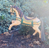 Vintage Hand Painted Wood Carved Wooden Carousel Horse Decor W Metal Foot Holder