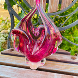Artisan Blown Art Glass Hot Pink Abstract Decorative Vase Dish