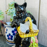 Vintage Beatrus Potter Duchess Schmid Ceramic Black Wolf Figurine Music Box