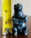 Vintage Black & Blue Tone Carved Stone Sitting Bear Figurine Art Sculpture Decor