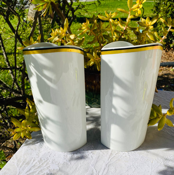 Vintage West Germany Kaiser Signed White Gold Vase Set of 2 Decorative Art Vases