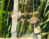 Vintage Sterling Silver 925 Pink Crystal Beads 13.9g Sun Flower Beaded Bracelet
