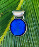 Vintage Modernist Round Cobalt Royal Blue Glass Art Sterling Silver 925 Pendant