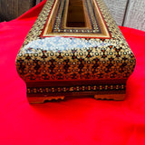 Vintage Moroccan Artisan Wood Glazed Finish Ornate Inlaid Tissue Handmade Box