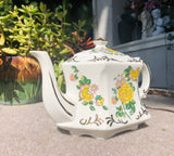 Vintage Ellgreave Wood & Sons England Tea Yellow Flower Floral Ironstone Teapot
