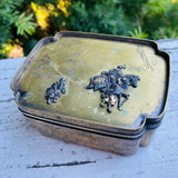 Antique Brass Metal Etched Scenic 3D Horse Asian Art Dynasty Trinket Box w Lid