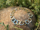 Gold 2 Tone Sterling Silver Signed 925 Abstract Circle Discs Link Bracelet