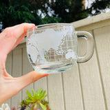 Nestle Transparent Frosted Glass Globe World Mug Coffee Cups w Handle 2 Set