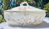 Antique White WH Grindley Co England Rustic Floral Casserole Serving Bowl w Lid