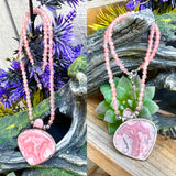 Vintage Signed 925 Sterling Silver Rhodochrosite Pink Stone Pendant Necklace 35g