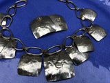 Rare Signed ExNovo Hammered Silver Tone Necklace & Earrings Hand Made In Greece