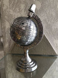 Silver Tone Metal World Globe Decor Desk Paperweight 8” Tall