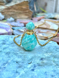 Amazonite Or Rose Quartz Gem Stone Perfume Bottle Essential Oil Necklace Pendant